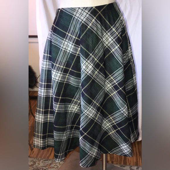 Vintage 70s Green Plaid Midi Pleated Skirt size M - Picture 2 of 5